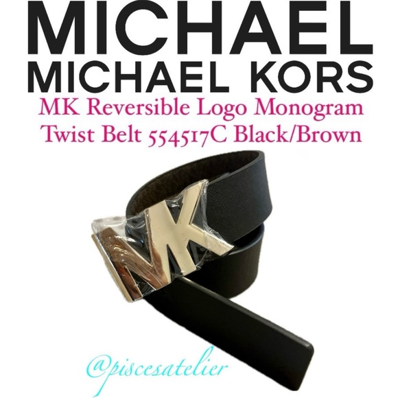 MICHAEL Michael Kors Black/Brown MK Logo Monogram Twist Reversible Belt 554517C - Picture 7 of 16